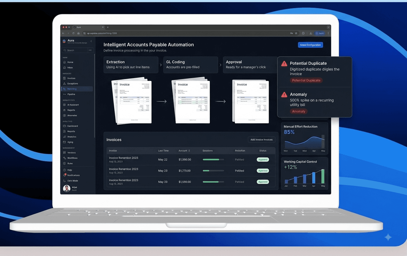 Intelligent Accounts Payable Automation dashboard on laptop